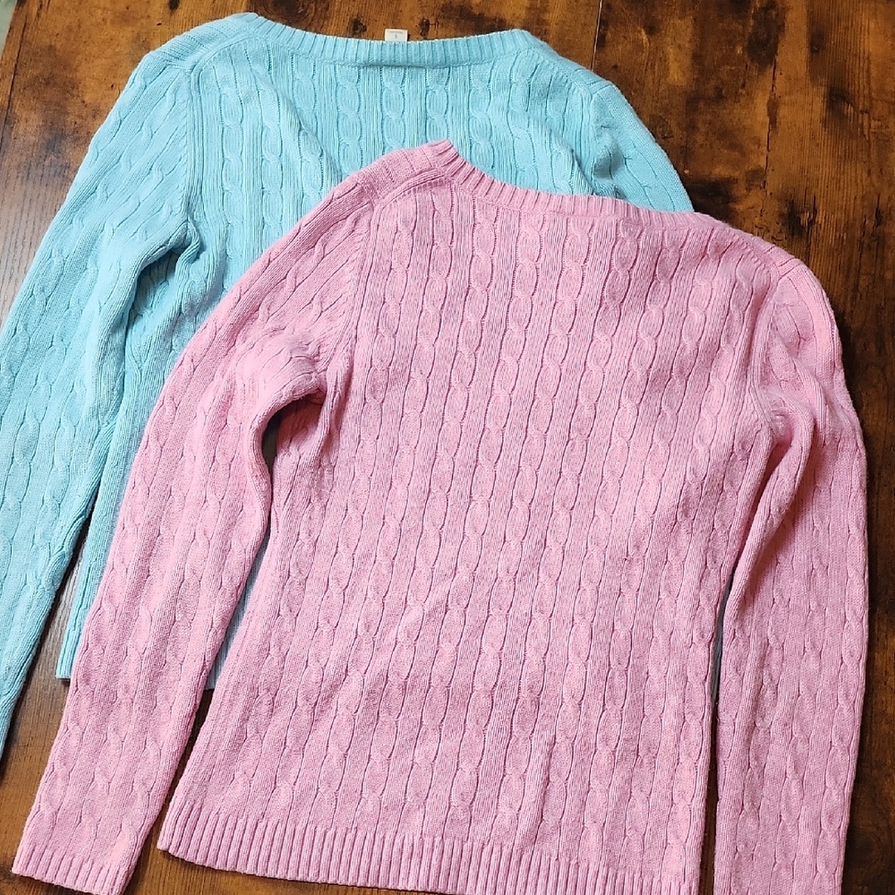 LOFT | 2 Pack Pointelle V-Neck Knit Rabbit Hair Sweaters Pink Blue Bundle | S - Picture 10 of 11